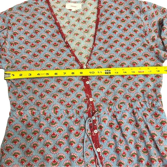 XIRENA Myrah Maxi Dress SZ XS Light Blue Red Lightweight Gauzy Boho GUC